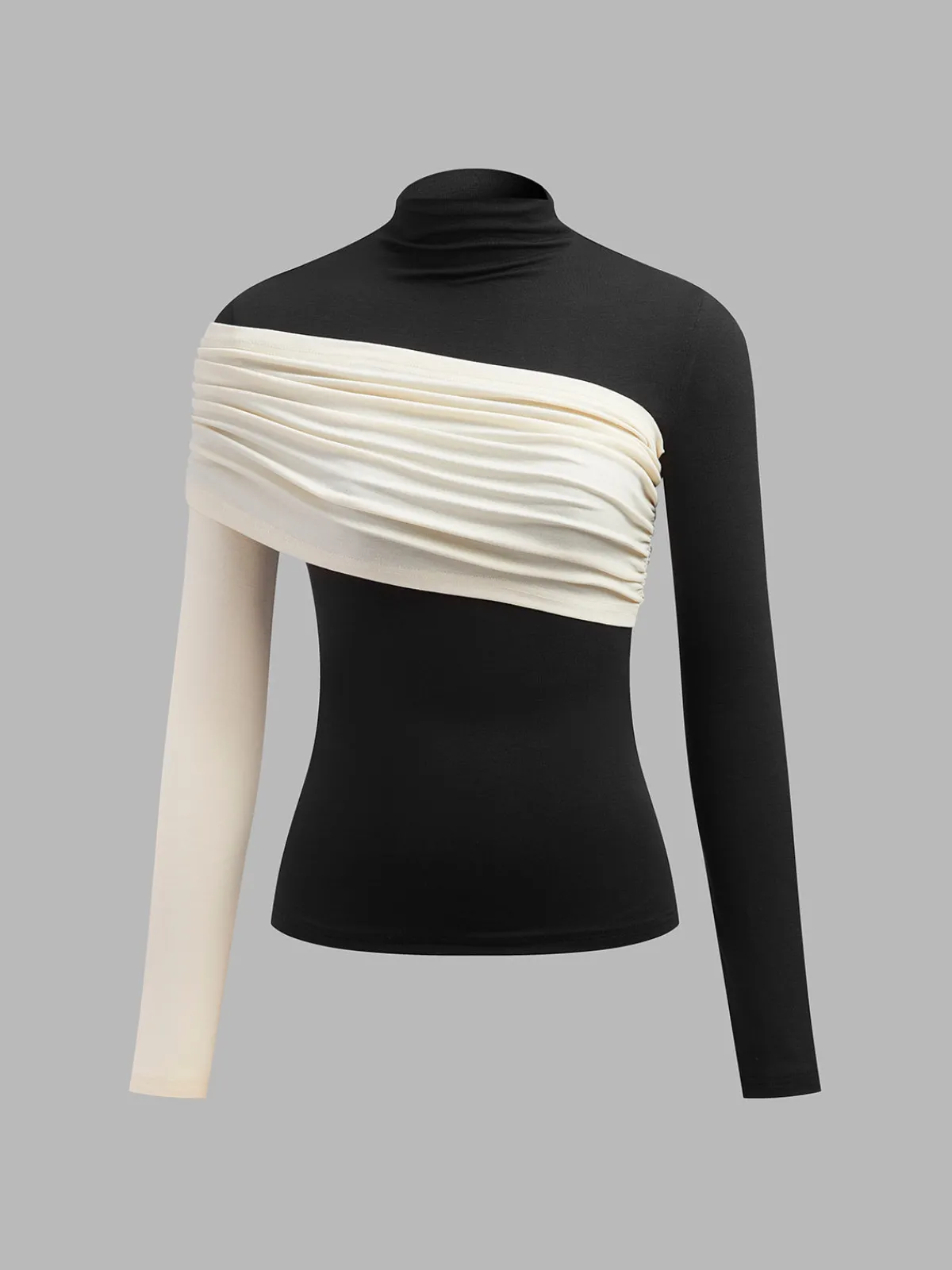 Clearance Color Block Pleated Jersey Slim Top T-shirts|Tops
