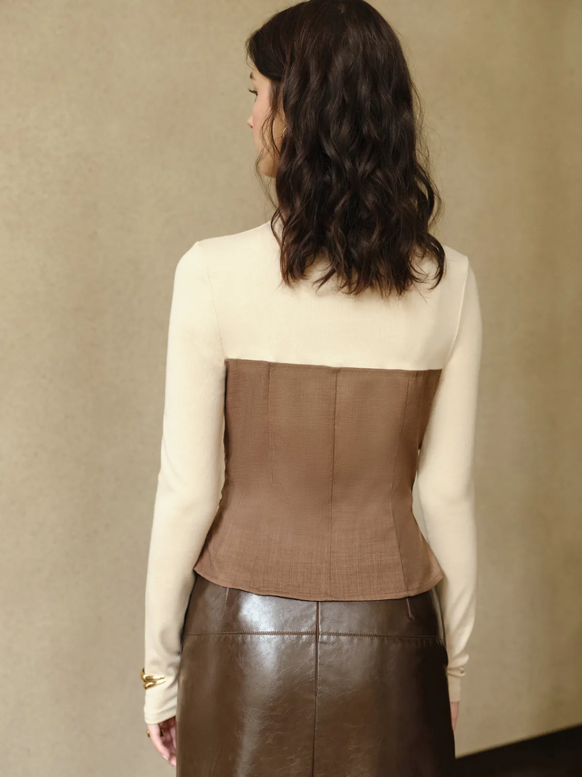 New Color Block Pleated Panel Shirt Blouses & Shirts|Tops