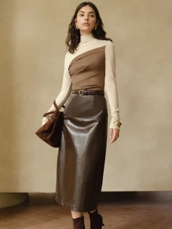 New Color Block Pleated Panel Shirt Blouses & Shirts|Tops