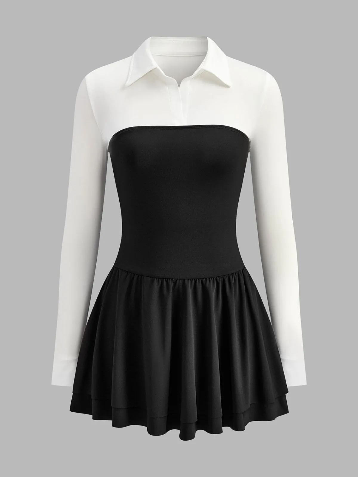 Discount Color Block Pleated Panel Polo Dress Dresses