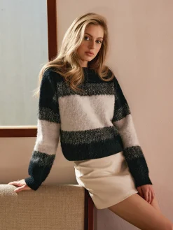 Outlet Color Block Pullover Short Sweater Sweater Tops|Sweaters & Cardigans