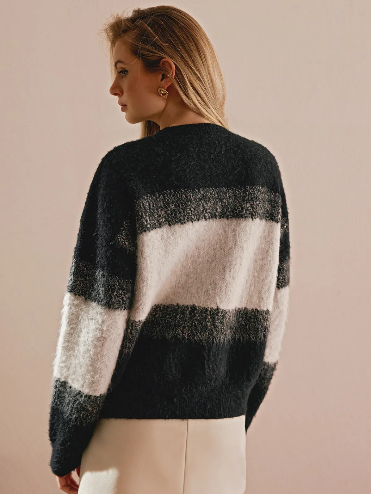 Outlet Color Block Pullover Short Sweater Sweater Tops|Sweaters & Cardigans