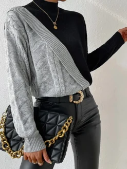 Outlet Color Block Pullover Sweater Sweater Tops|Sweaters & Cardigans