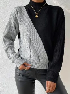 Outlet Color Block Pullover Sweater Sweater Tops|Sweaters & Cardigans