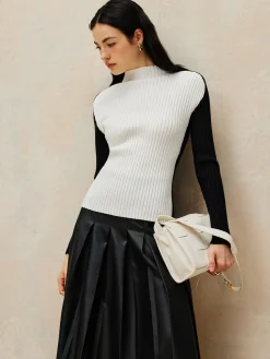 Best Color Block Ribbed Knit Top Sweater Tops|Sweaters & Cardigans