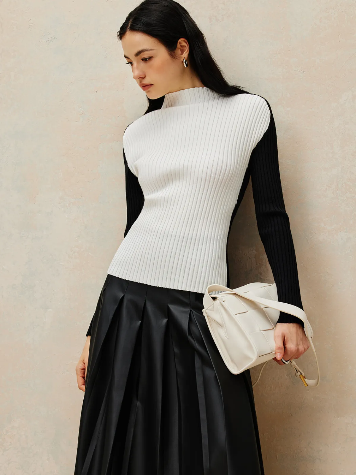 Best Color Block Ribbed Knit Top Sweater Tops|Sweaters & Cardigans