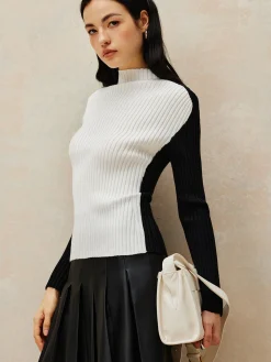 Best Color Block Ribbed Knit Top Sweater Tops|Sweaters & Cardigans