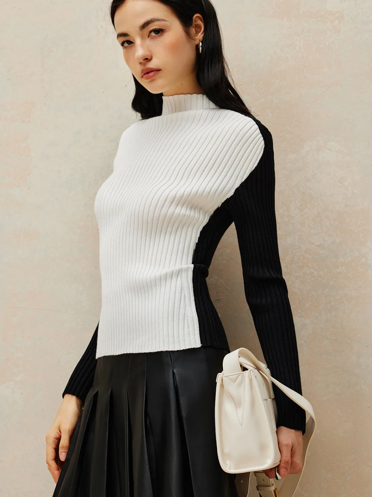 Best Color Block Ribbed Knit Top Sweater Tops|Sweaters & Cardigans