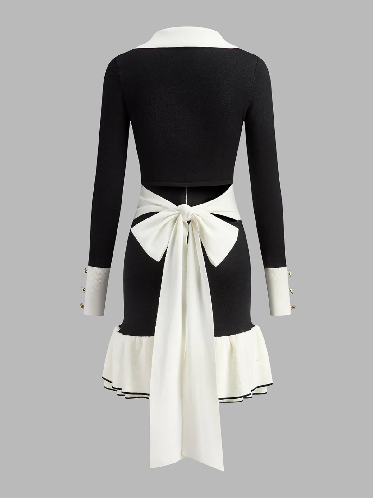 Online Color Block Ruffle Bow Knit Dress Black Dresses|Sweater Dresses