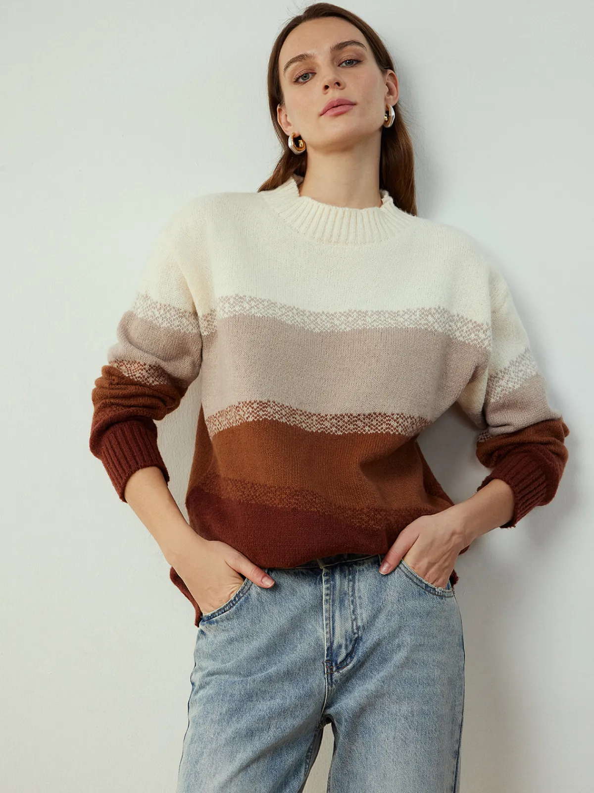 Sale Color Block Shift Pullover Sweater Sweater Tops|Sweaters & Cardigans
