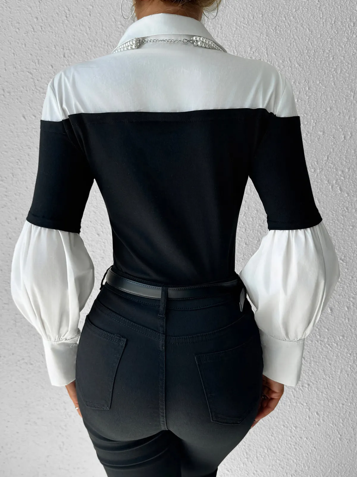 Online Color Block Skinny Lapel Top T-shirts|Tops