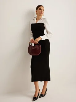Sale Color Block Skinny Lapel Dress Black Dresses|Work Dresses