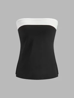 Clearance Color Block Split Strapless Corset Tops