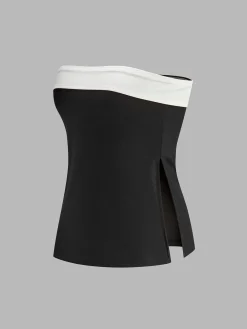 Clearance Color Block Split Strapless Corset Tops