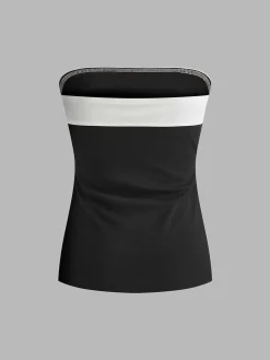 Clearance Color Block Split Strapless Corset Tops