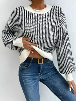 Online Color Block Striped Knit Top Sweater Tops|Sweaters & Cardigans