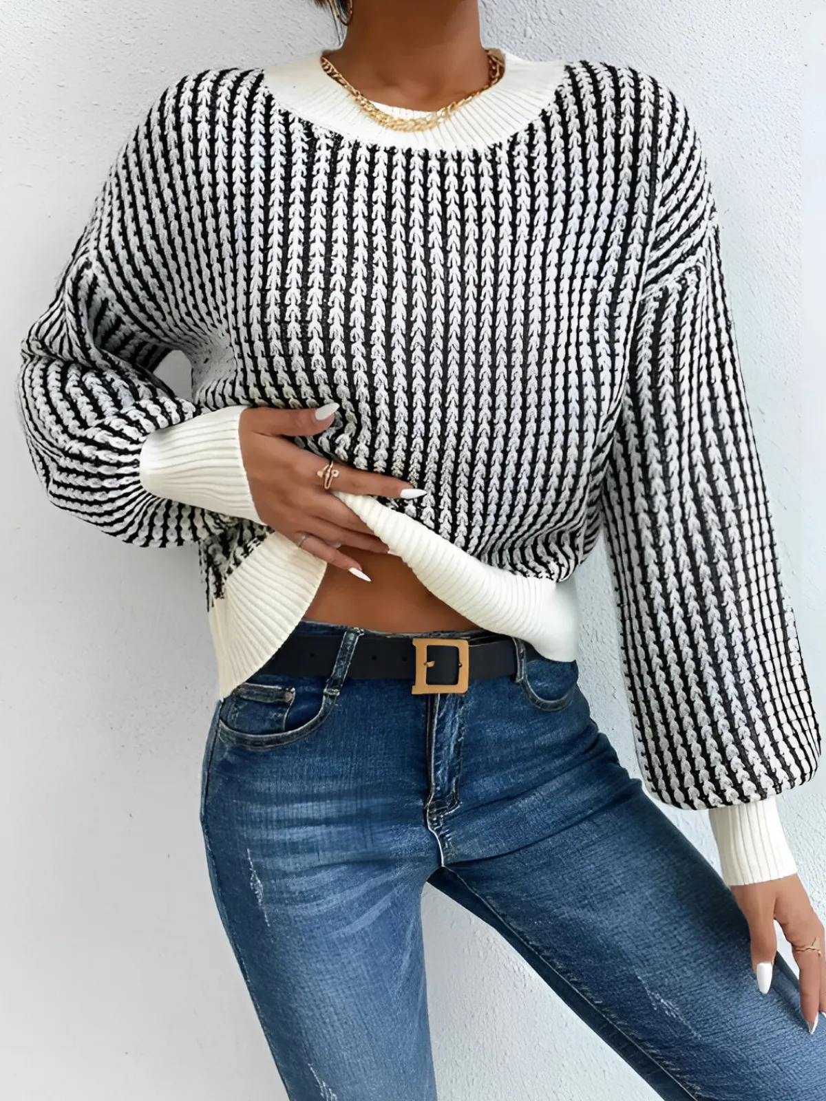 Online Color Block Striped Knit Top Sweater Tops|Sweaters & Cardigans
