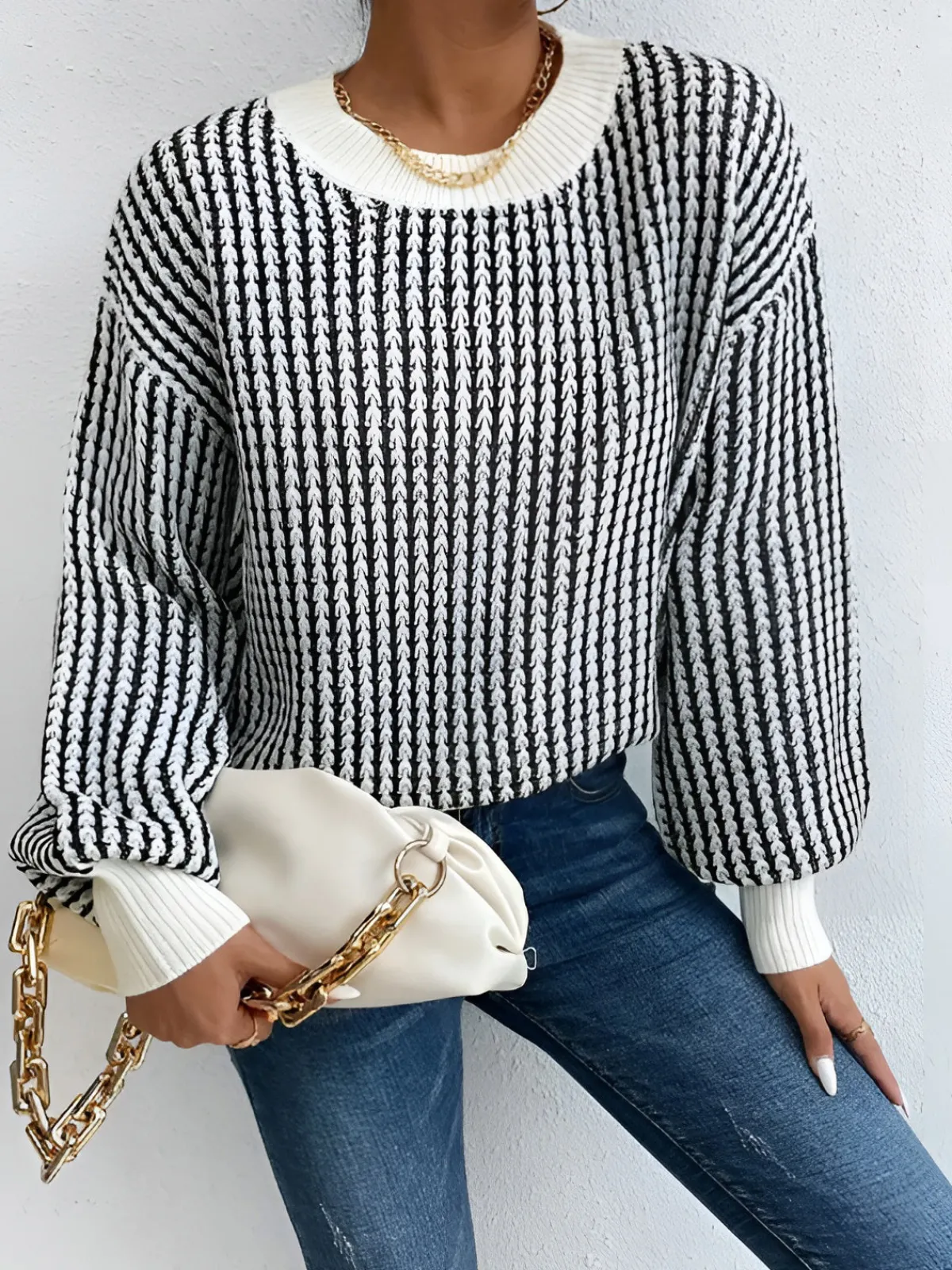 Online Color Block Striped Knit Top Sweater Tops|Sweaters & Cardigans