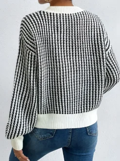Online Color Block Striped Knit Top Sweater Tops|Sweaters & Cardigans