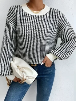 Online Color Block Striped Knit Top Sweater Tops|Sweaters & Cardigans