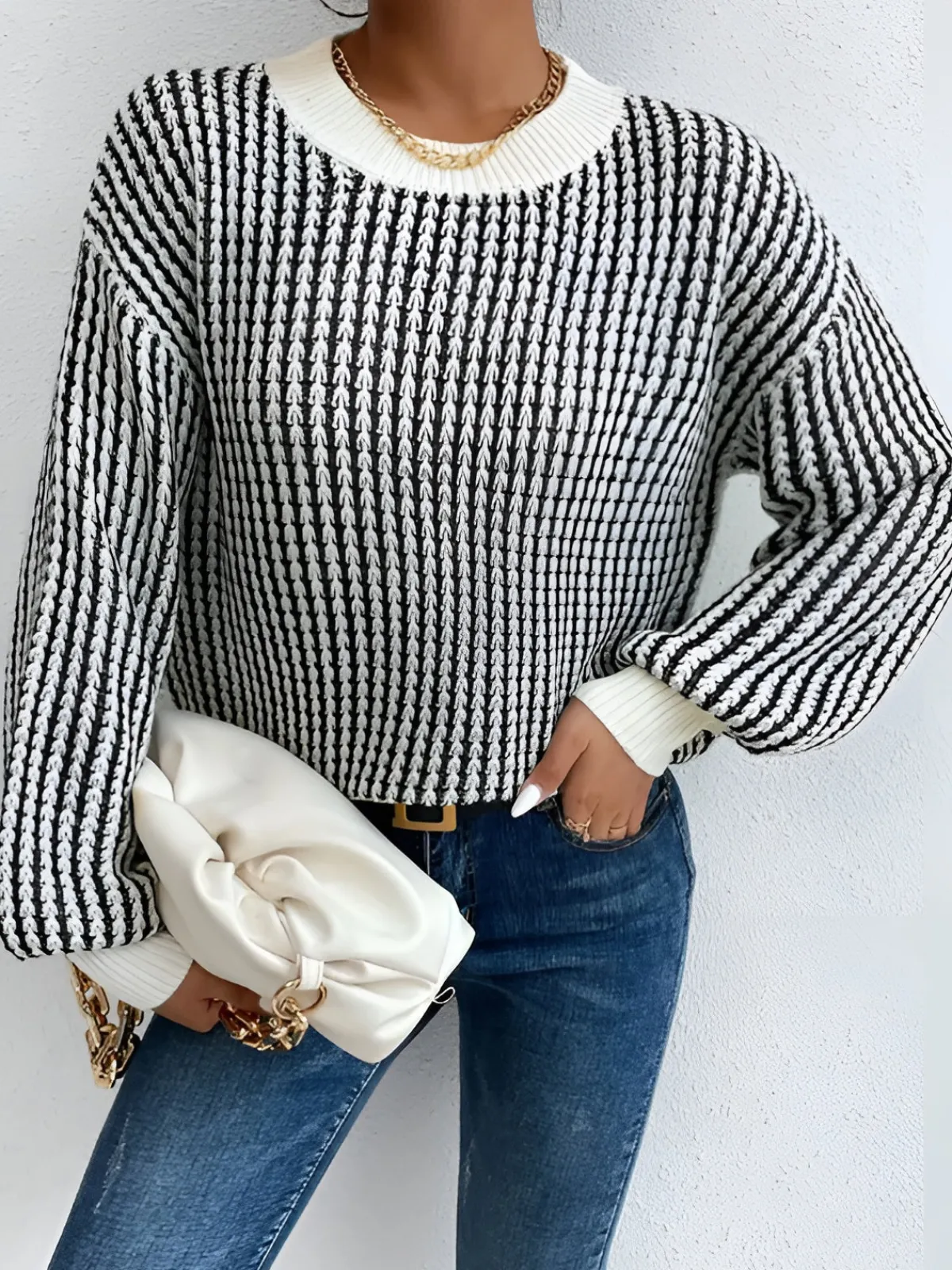 Online Color Block Striped Knit Top Sweater Tops|Sweaters & Cardigans