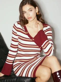 New Color Block Striped Sweater Dress Sweater Dresses|Sweater Dresses