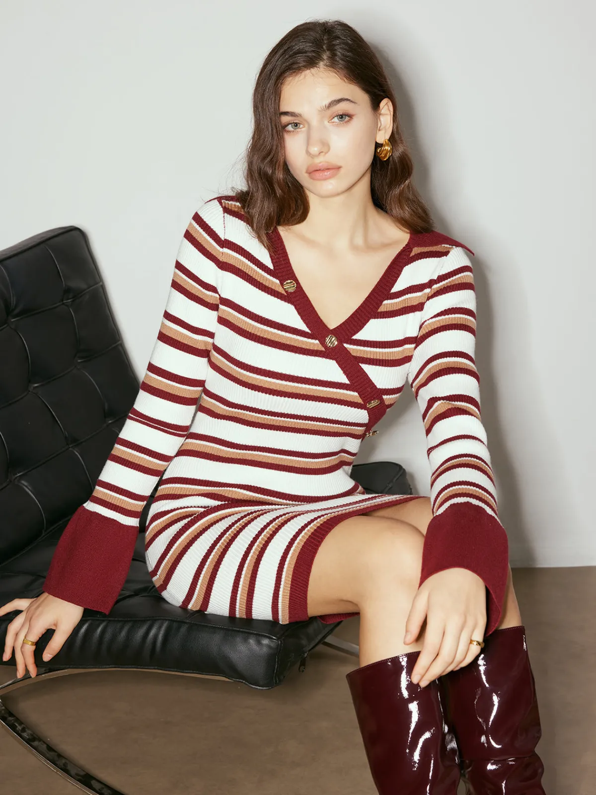 New Color Block Striped Sweater Dress Sweater Dresses|Sweater Dresses