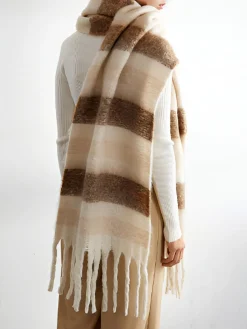 Color Block Striped Tassel Scarf Accessories