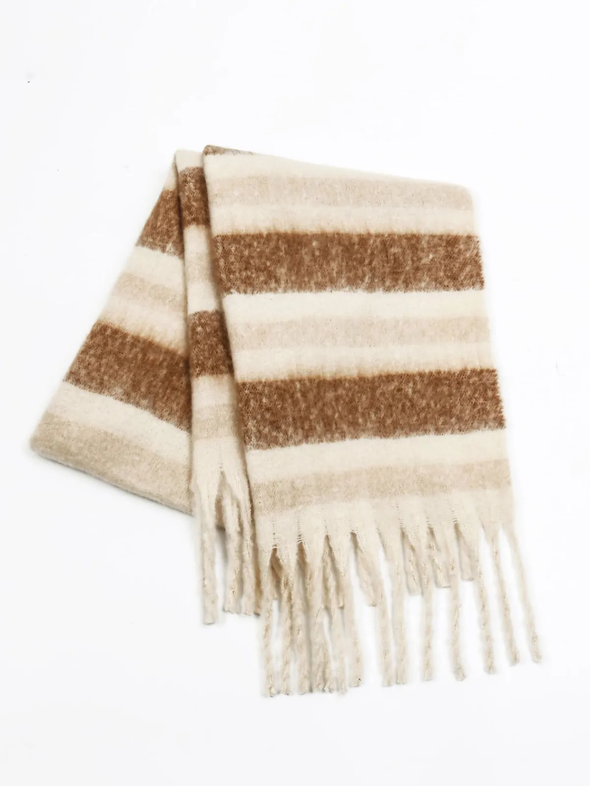 Color Block Striped Tassel Scarf Accessories