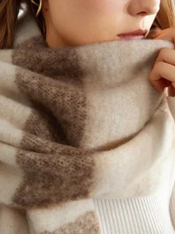 Color Block Striped Tassel Scarf Accessories