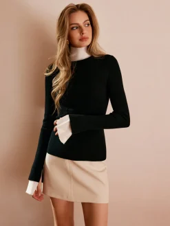 New Color Block Turtleneck Knit Top Sweater Tops|Sweaters & Cardigans