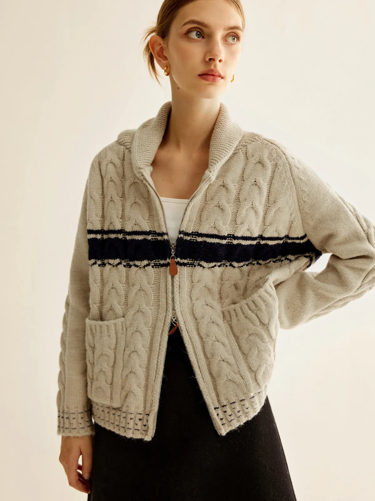 Discount Color Block Twist Zipper Knit Outerwear Sweater Tops|Outerwear