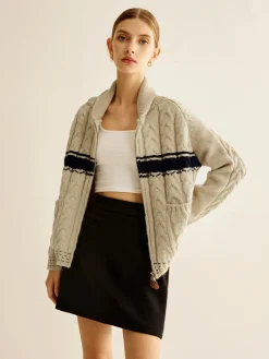 Discount Color Block Twist Zipper Knit Outerwear Sweater Tops|Outerwear