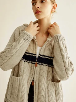 Discount Color Block Twist Zipper Knit Outerwear Sweater Tops|Outerwear