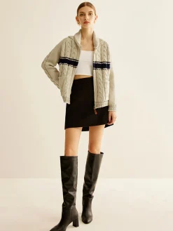 Best Color Block Twist Zipper Knit Outerwear Sweater Tops|Outerwear
