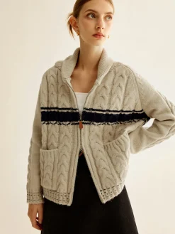 Best Color Block Twist Zipper Knit Outerwear Sweater Tops|Outerwear