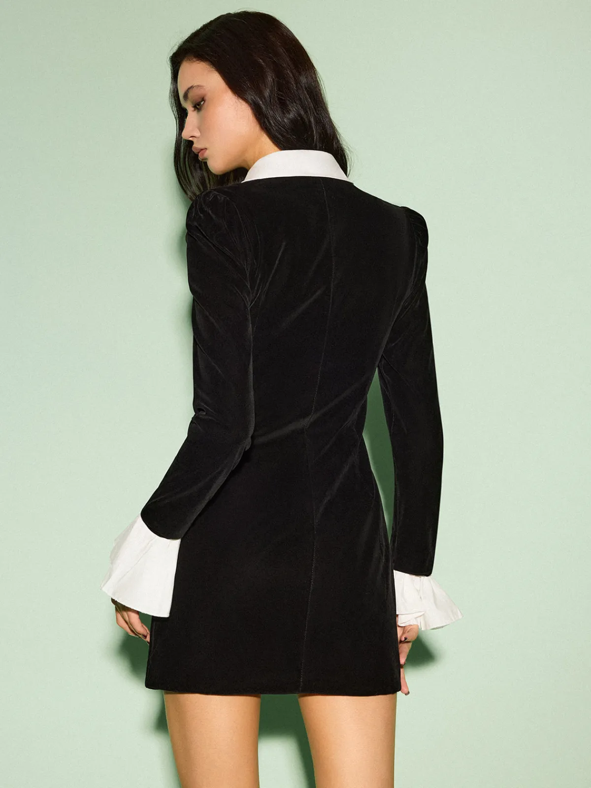 Color Block Velvet Zipper Dress Casual Dresses|Work Dresses
