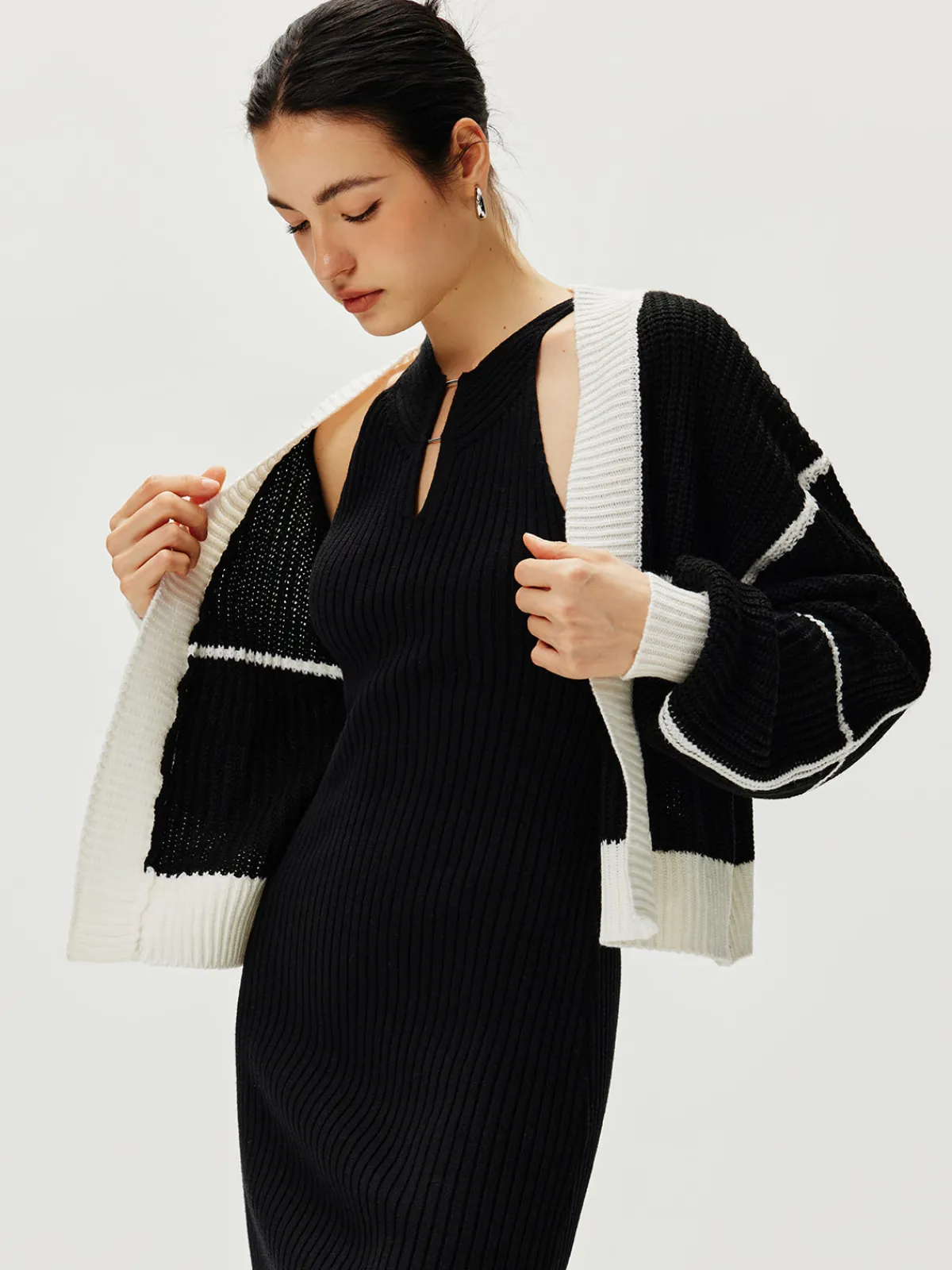 Hot Color Block Versatile Knit Cardigan Cardigans|Sweaters & Cardigans