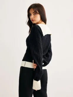 Sale Color Block V-Neck Twist Sweater Sweater Tops|Sweaters & Cardigans
