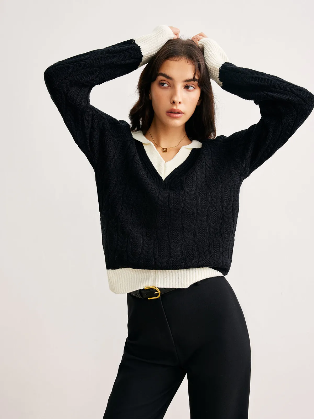 Sale Color Block V-Neck Twist Sweater Sweater Tops|Sweaters & Cardigans