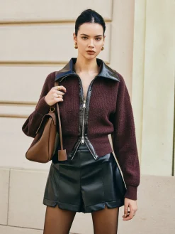 Best Color Block Zipper Knit Top Sweater Tops|Sweaters & Cardigans