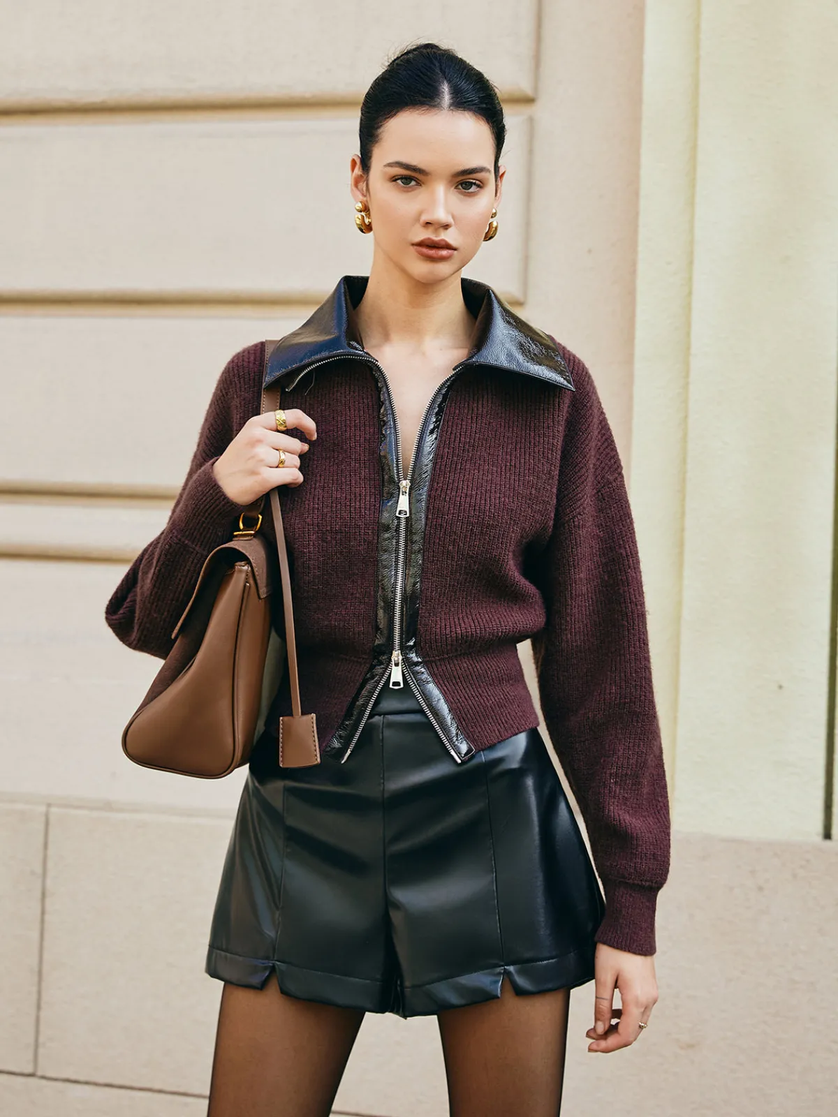Best Color Block Zipper Knit Top Sweater Tops|Sweaters & Cardigans