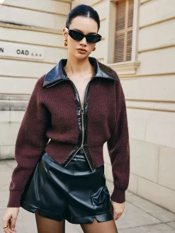 Best Color Block Zipper Knit Top Sweater Tops|Sweaters & Cardigans