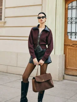 Best Color Block Zipper Knit Top Sweater Tops|Sweaters & Cardigans