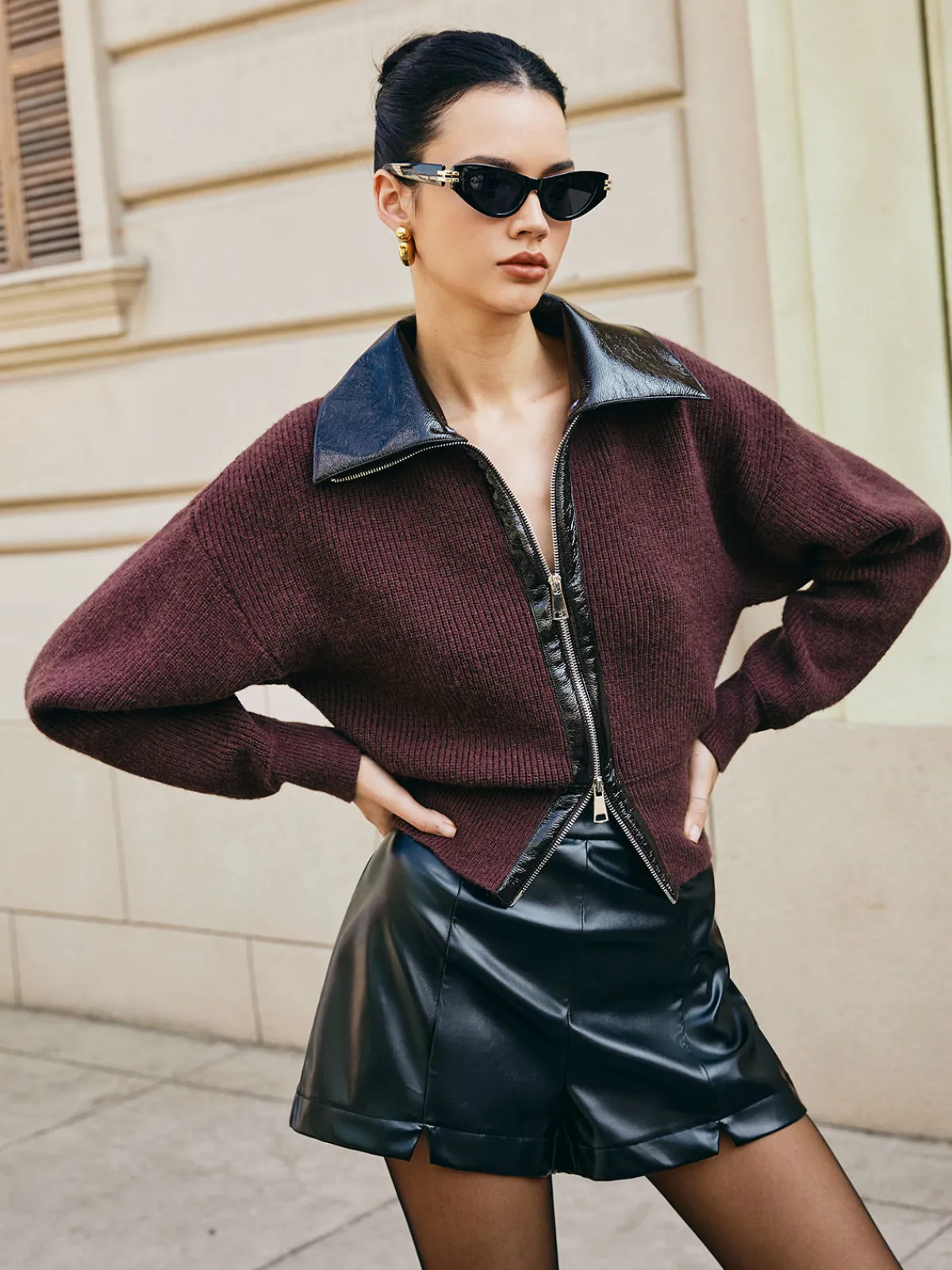 Best Color Block Zipper Knit Top Sweater Tops|Sweaters & Cardigans