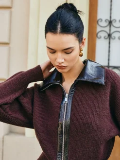 Best Color Block Zipper Knit Top Sweater Tops|Sweaters & Cardigans