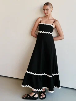 Online Contast Trim Cami Long Dress Black Dresses|Work Dresses