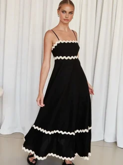 Online Contast Trim Cami Long Dress Black Dresses|Work Dresses