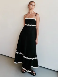 Online Contast Trim Cami Long Dress Black Dresses|Work Dresses