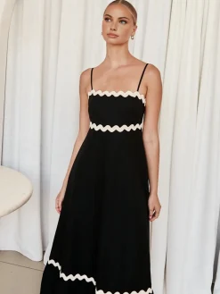 Online Contast Trim Cami Long Dress Black Dresses|Work Dresses